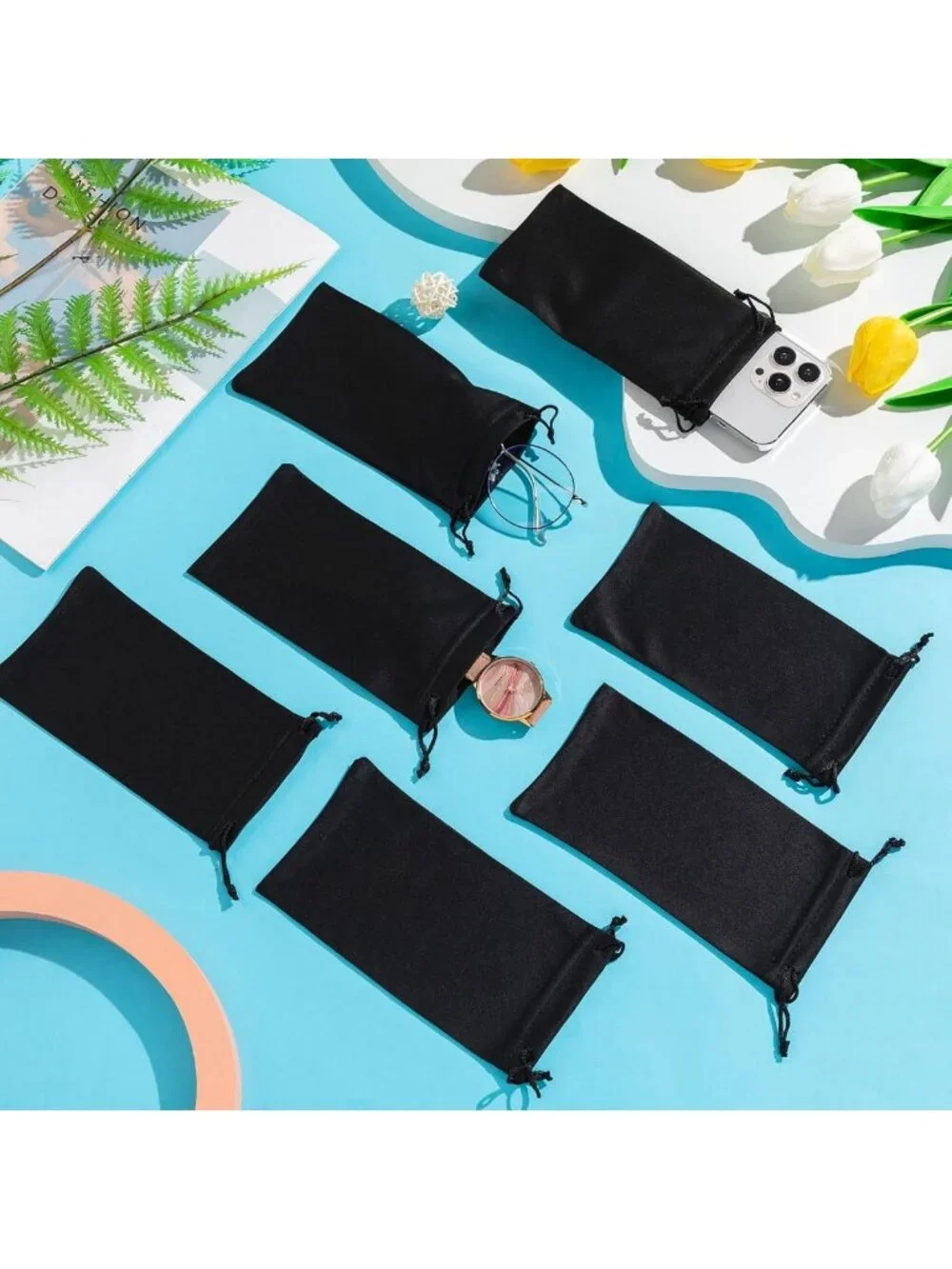 150 Pack Microfiber Sunglasses Pouch Bags - Soft Slim Drawstring Cases for Men
